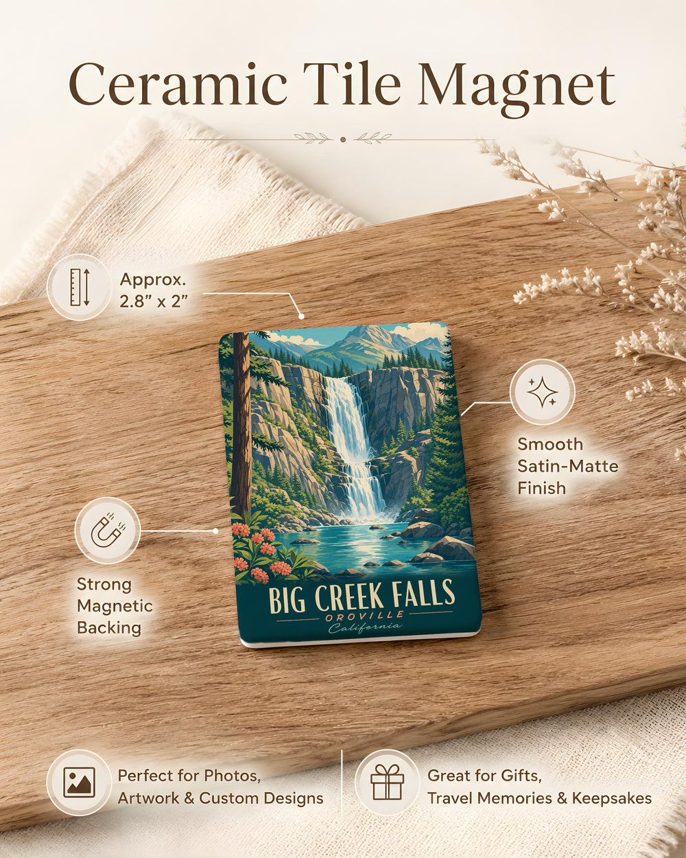 Big Creek Falls Fridge Magnet, Waterfall Nature Souvenir, Scenic Falls Landmark Travel Gift