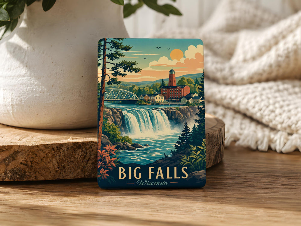 Big Falls Wisconsin Fridge Magnet, Big Falls WI Souvenir Magnet, Wisconsin Travel Gift, Waterfall Town Keepsake Magnet