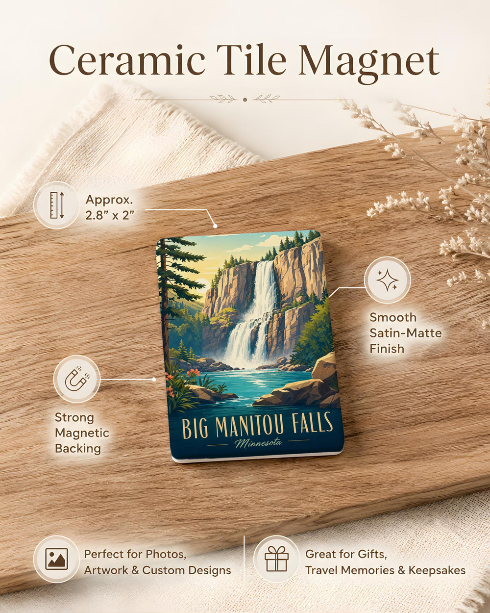 Big Manitou Falls Fridge Magnet, Pattison State Park Wisconsin Waterfall Souvenir Magnet, Nature Travel Keepsake Gift
