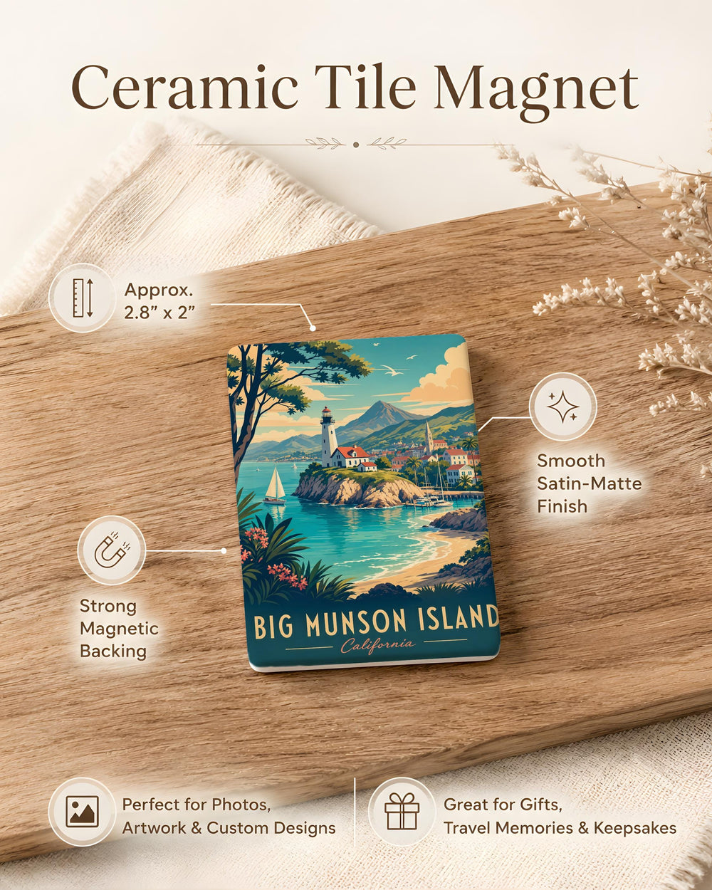 Big Munson Island Fridge Magnet, Island Map Souvenir Magnet, Coastal Landmark Travel Keepsake, Vacation Memory Magnet