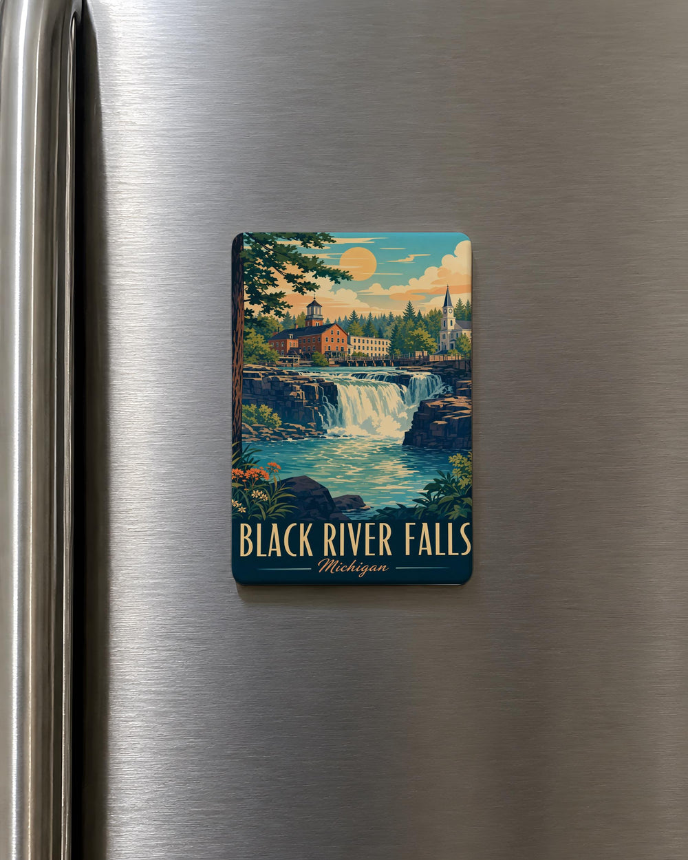 Black River Falls Michigan Fridge Magnet, Black River Falls Souvenir Magnet, Michigan Travel Gift, Waterfall Destination Keepsake