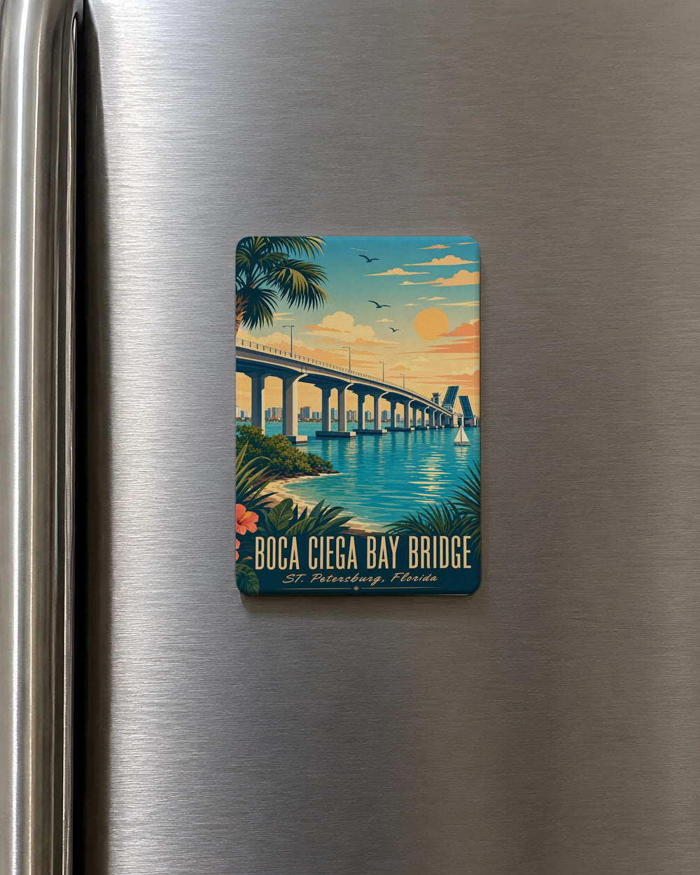 Boca Ciega Bay Bridge Fridge Magnet, Florida Coastal Landmark Souvenir Magnet, St. Petersburg Tampa Bay Travel Keepsake