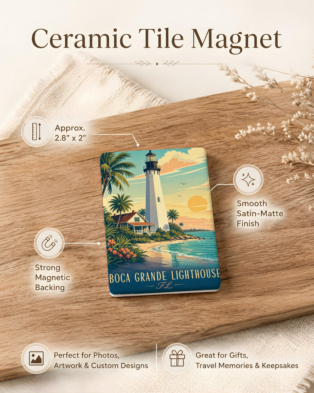 Boca Grande Lighthouse Florida Fridge Magnet, Boca Grande FL Souvenir Magnet, Lighthouse Coastal Travel Gift