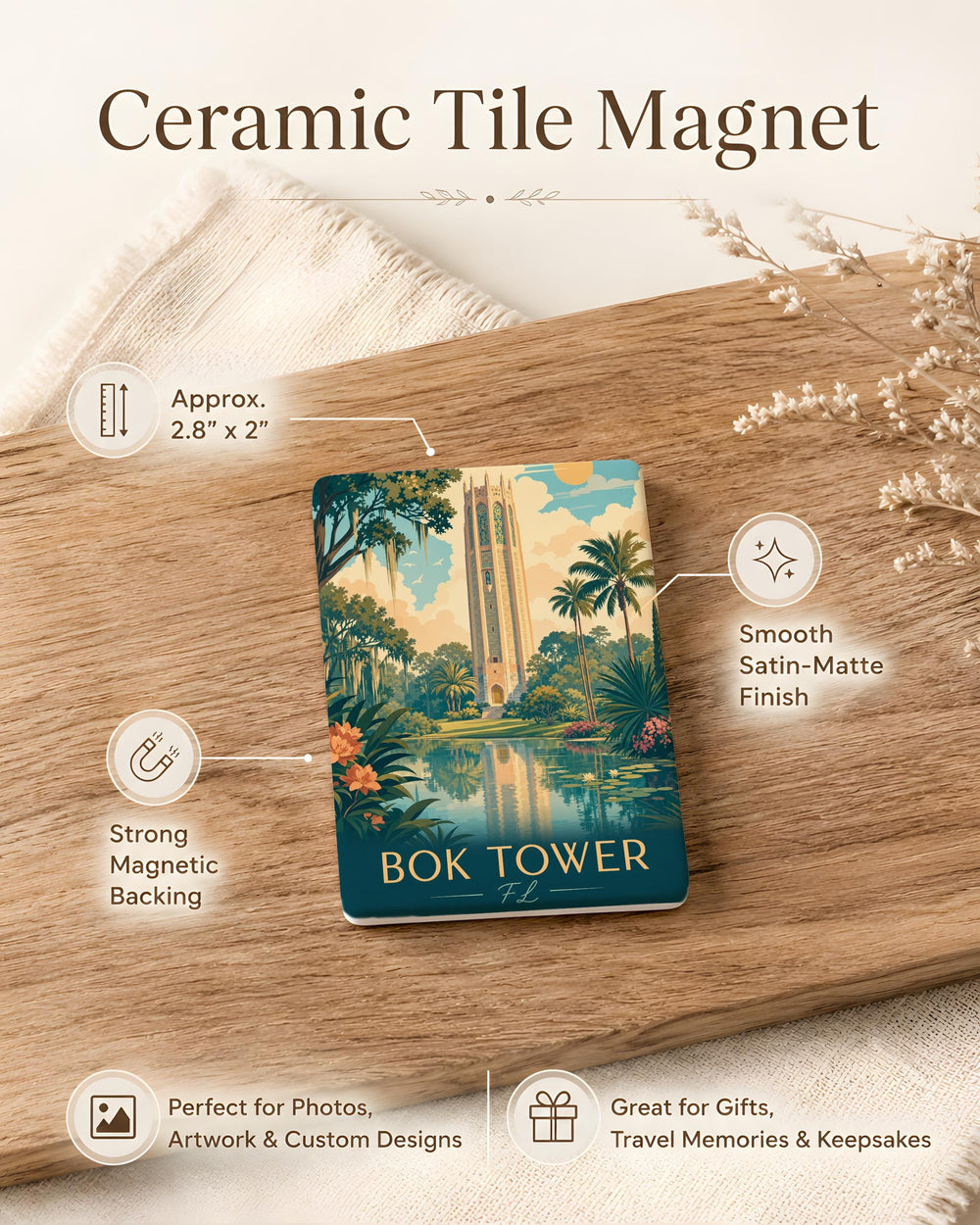 Bok Tower Gardens Florida Fridge Magnet, Singing Tower Landmark Souvenir, Lake Wales FL Travel Keepsake Magnet
