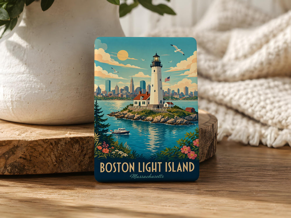 Boston Light Island Lighthouse Fridge Magnet, Boston Harbor Landmark Souvenir Magnet, Massachusetts Coastal Island Decor Magnet