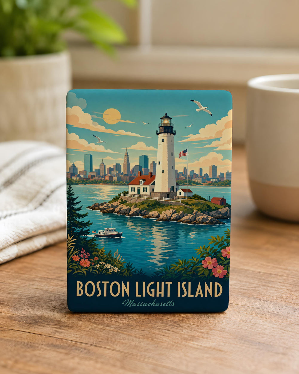 Boston Light Island Lighthouse Fridge Magnet, Boston Harbor Landmark Souvenir Magnet, Massachusetts Coastal Island Decor Magnet