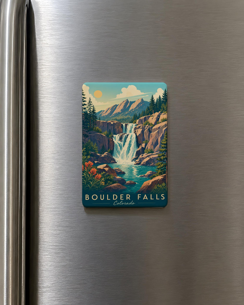 Boulder Falls Fridge Magnet, Waterfall Nature Scene Souvenir Magnet, Colorado Hiking Travel Keepsake Magnet