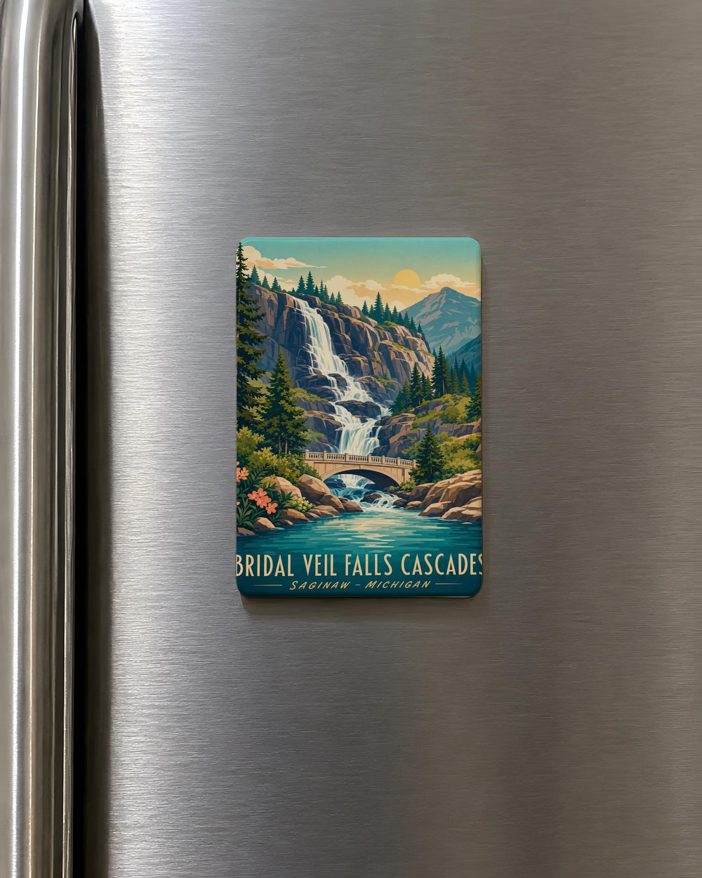 Bridal Veil Falls Cascades Fridge Magnet, Waterfall Landscape Souvenir Magnet, Cascades National Park Travel Gift