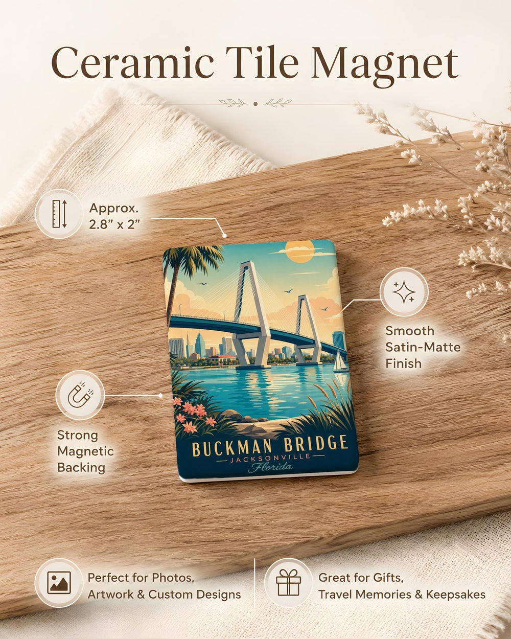 Buckman Bridge Fridge Magnet, Jacksonville Florida Bridge Souvenir Magnet, St Johns River Landmark Magnet