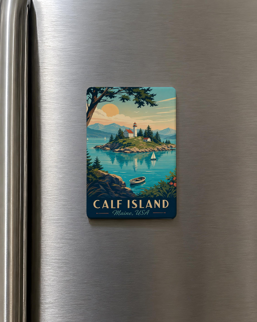 Calf Island Fridge Magnet, Coastal Island Souvenir Magnet, Island Landscape Refrigerator Magnet, Travel Keepsake Magnet
