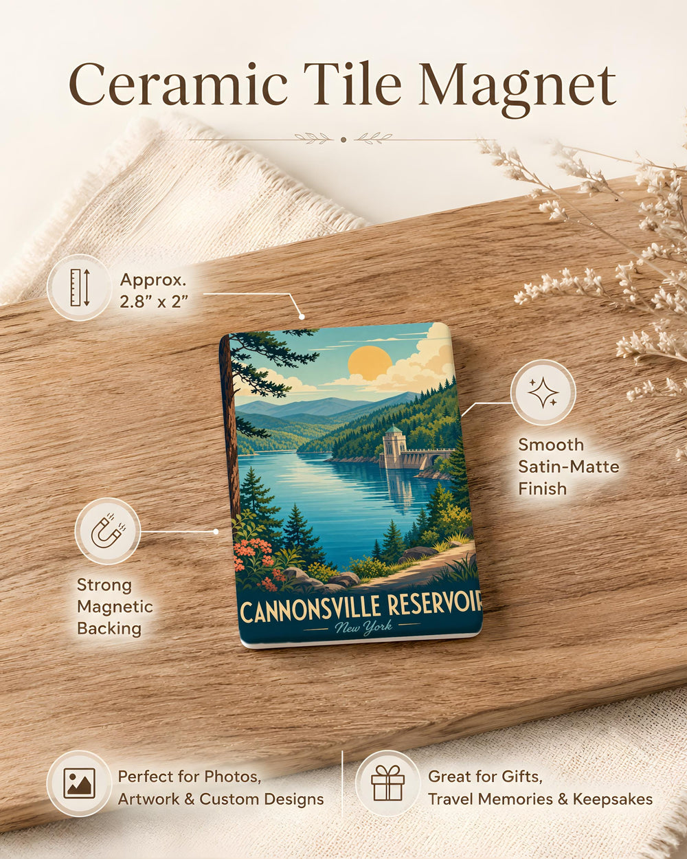Cannonsville Reservoir Fridge Magnet, New York Water Reservoir Souvenir Magnet, Catskills Travel Keepsake Magnet