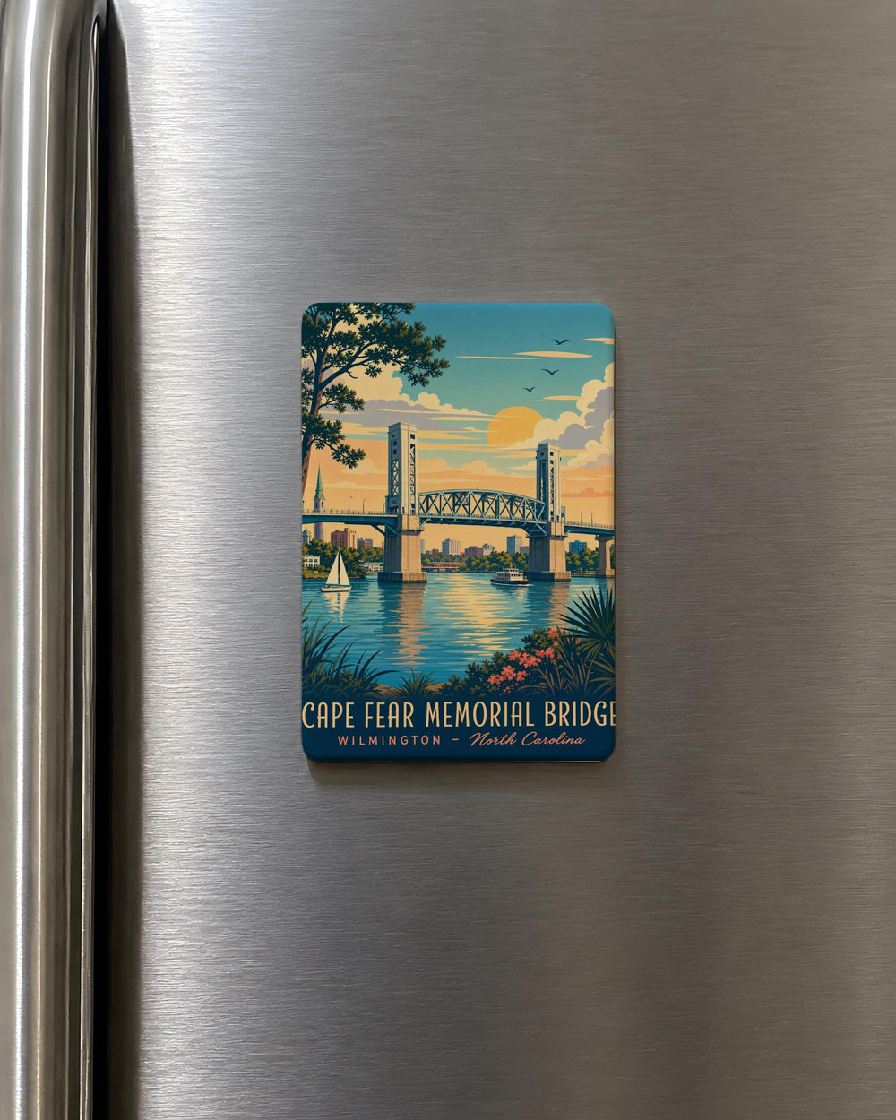 Cape Fear Memorial Bridge Fridge Magnet, Wilmington North Carolina Landmark Souvenir, River Bridge Travel Keepsake Gift