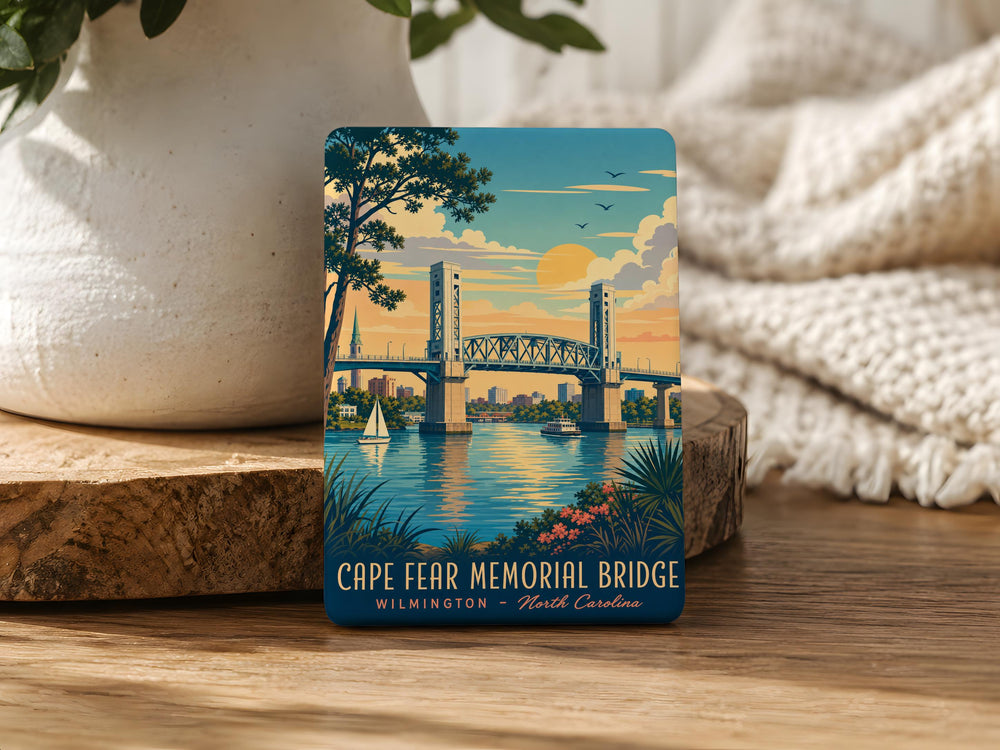 Cape Fear Memorial Bridge Fridge Magnet, Wilmington North Carolina Landmark Souvenir, River Bridge Travel Keepsake Gift