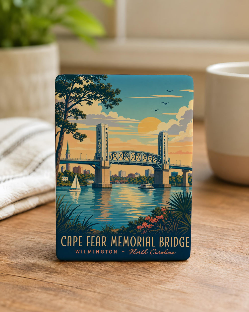 Cape Fear Memorial Bridge Fridge Magnet, Wilmington North Carolina Landmark Souvenir, River Bridge Travel Keepsake Gift