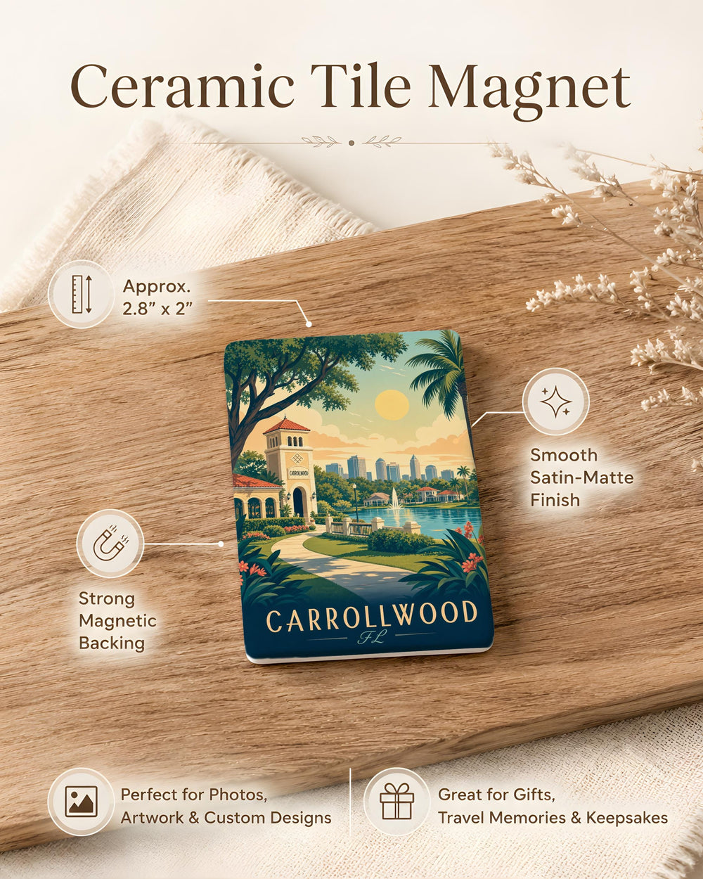 Carrollwood Florida Fridge Magnet, Carrollwood FL Souvenir Magnet, Tampa Bay Area Travel Keepsake, Florida Gift Magnet