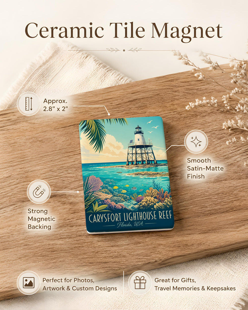 Carysfort Reef Lighthouse Fridge Magnet, Florida Keys Lighthouse Souvenir Magnet, Coastal Reef Landmark Decor Magnet