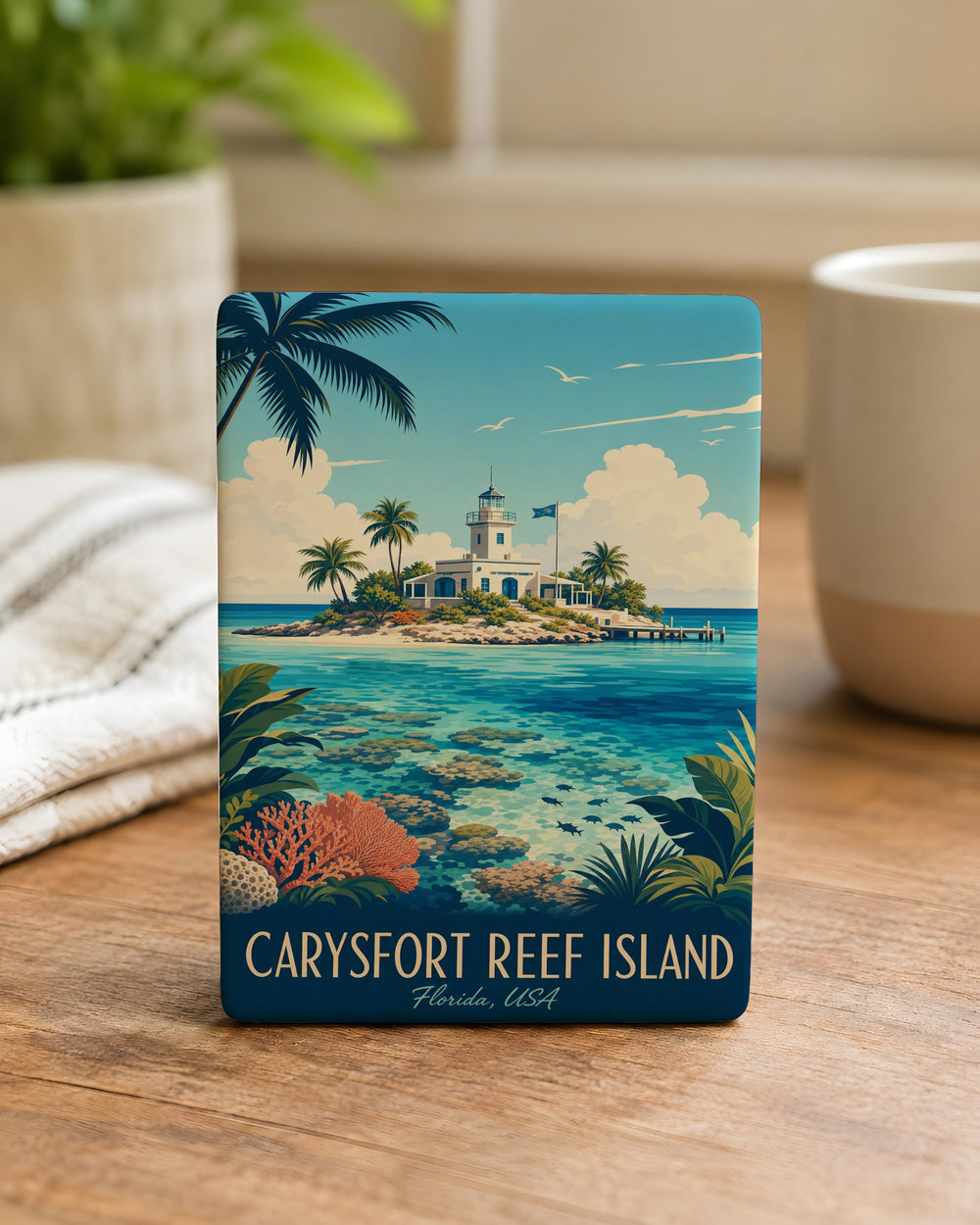 Carysfort Reef Island Fridge Magnet, Florida Keys Lighthouse Souvenir, Coastal Ocean Travel Keepsake Magnet