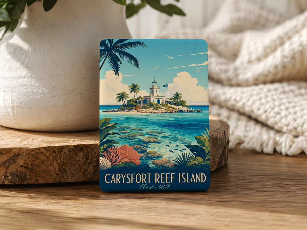 Carysfort Reef Island Fridge Magnet, Florida Keys Lighthouse Souvenir, Coastal Ocean Travel Keepsake Magnet