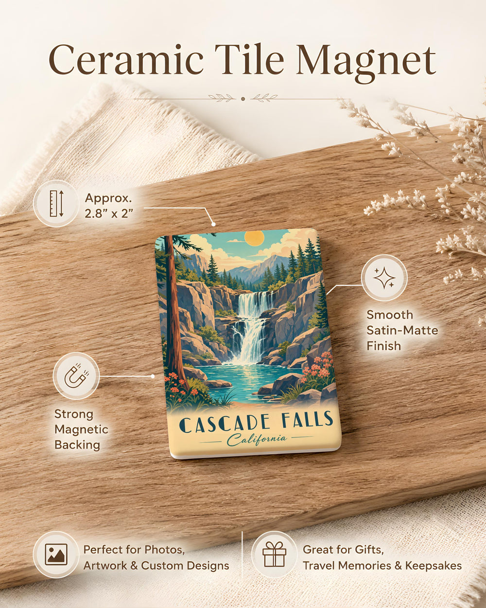 Cascade Falls California Fridge Magnet, Waterfall Nature Souvenir, Sierra Nevada Travel Gift, Hiking Adventure Keepsake