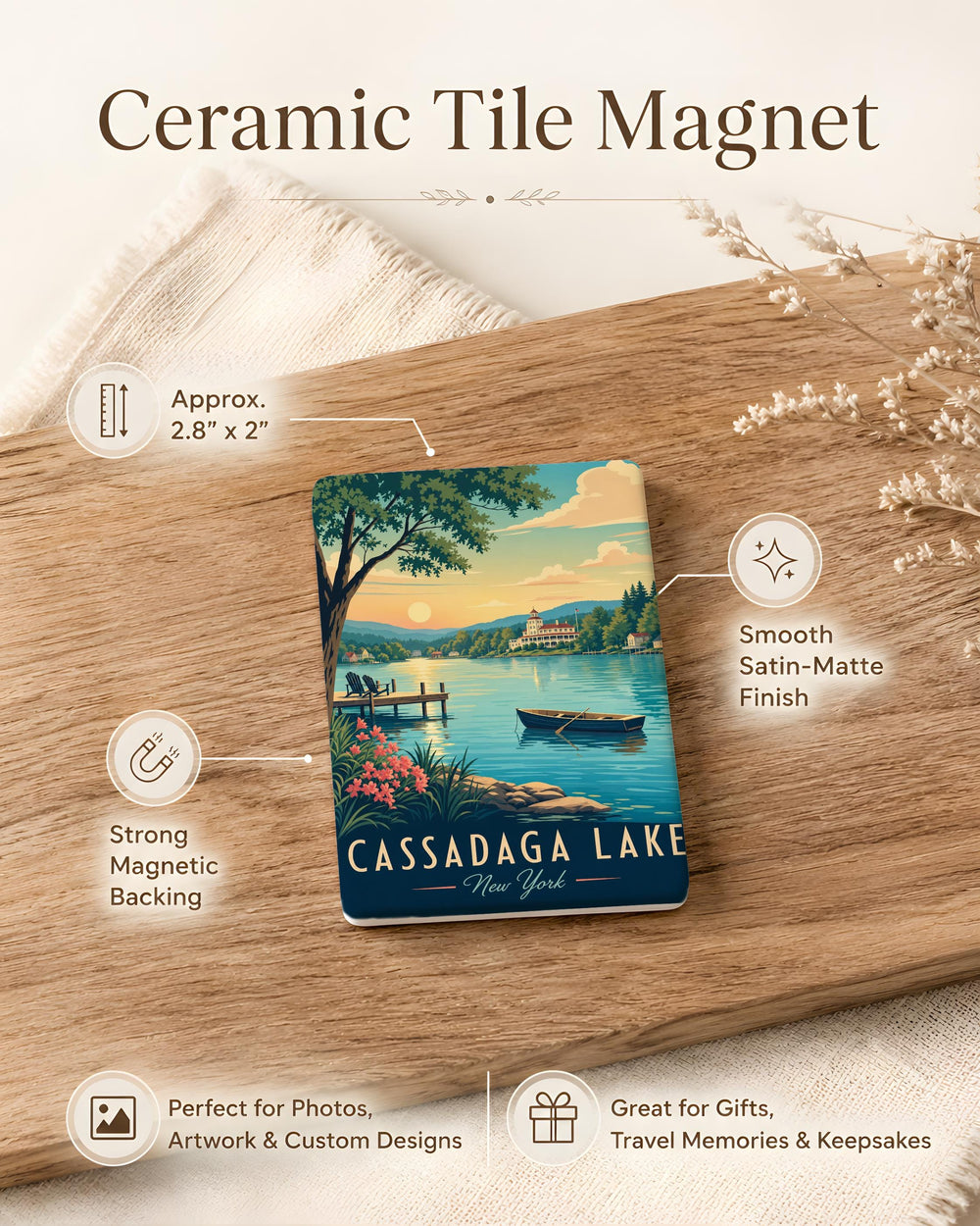 Cassadaga Lake Fridge Magnet, Cassadaga Lake New York Souvenir Magnet, Lakeside Landmark Travel Keepsake Magnet