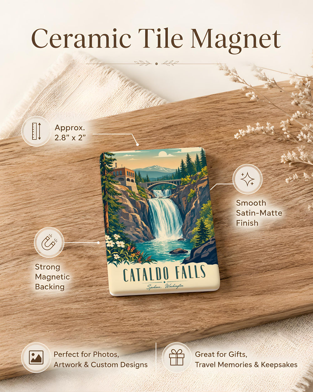 Cataldo Falls Fridge Magnet, Idaho Waterfall Souvenir Magnet, Outdoor Nature Travel Keepsake, Scenic Landmark Refrigerator Magnet