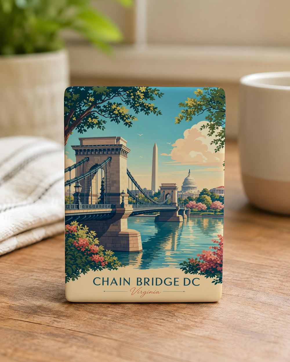 Chain Bridge Washington DC Fridge Magnet, Potomac River Landmark Souvenir Magnet, Georgetown DC Travel Gift