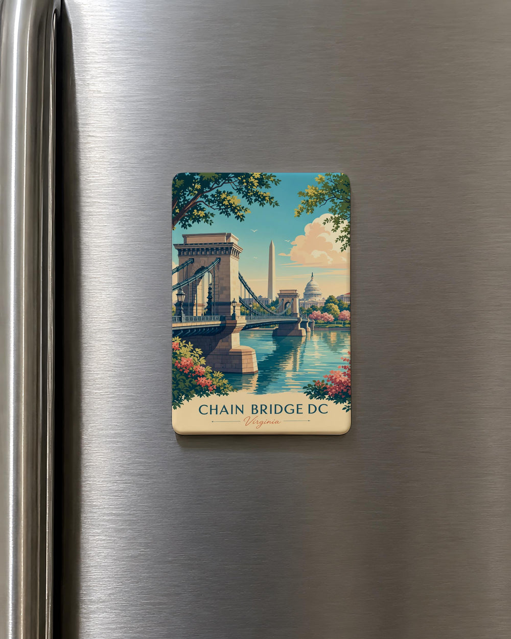 Chain Bridge Washington DC Fridge Magnet, Potomac River Landmark Souvenir Magnet, Georgetown DC Travel Gift