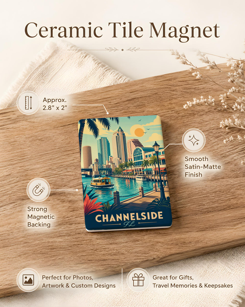 Channelside Florida Fridge Magnet, Tampa Bay Waterfront Souvenir, Channelside District Travel Gift, Florida Vacation Keepsake