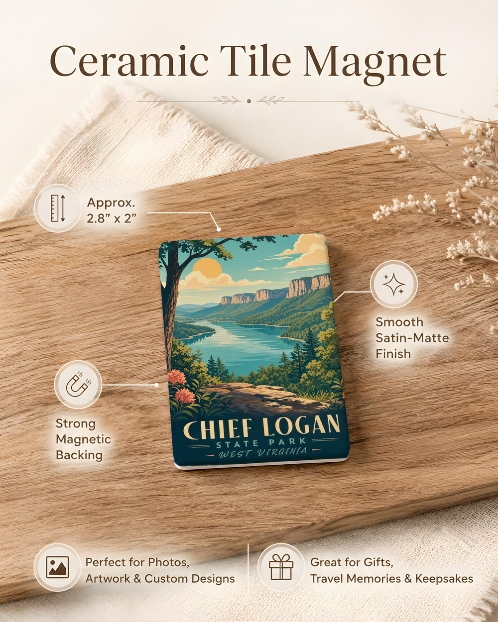 Chief Logan State Park Fridge Magnet, West Virginia Nature Souvenir, Hiking Camping Travel Keepsake Gift