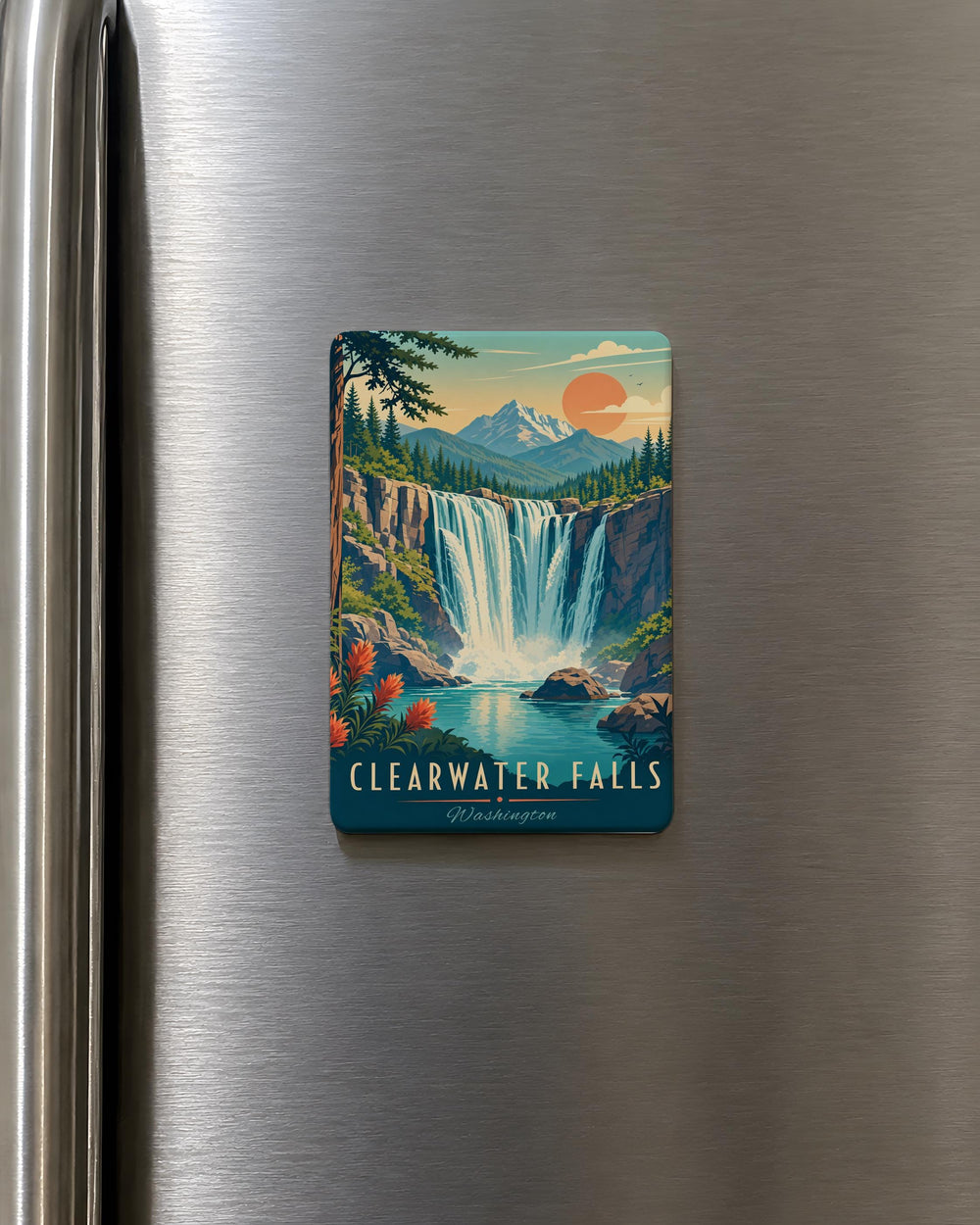 Clearwater Falls Fridge Magnet, Waterfall Landscape Souvenir Magnet, Nature Travel Keepsake, Scenic Falls Refrigerator Magnet