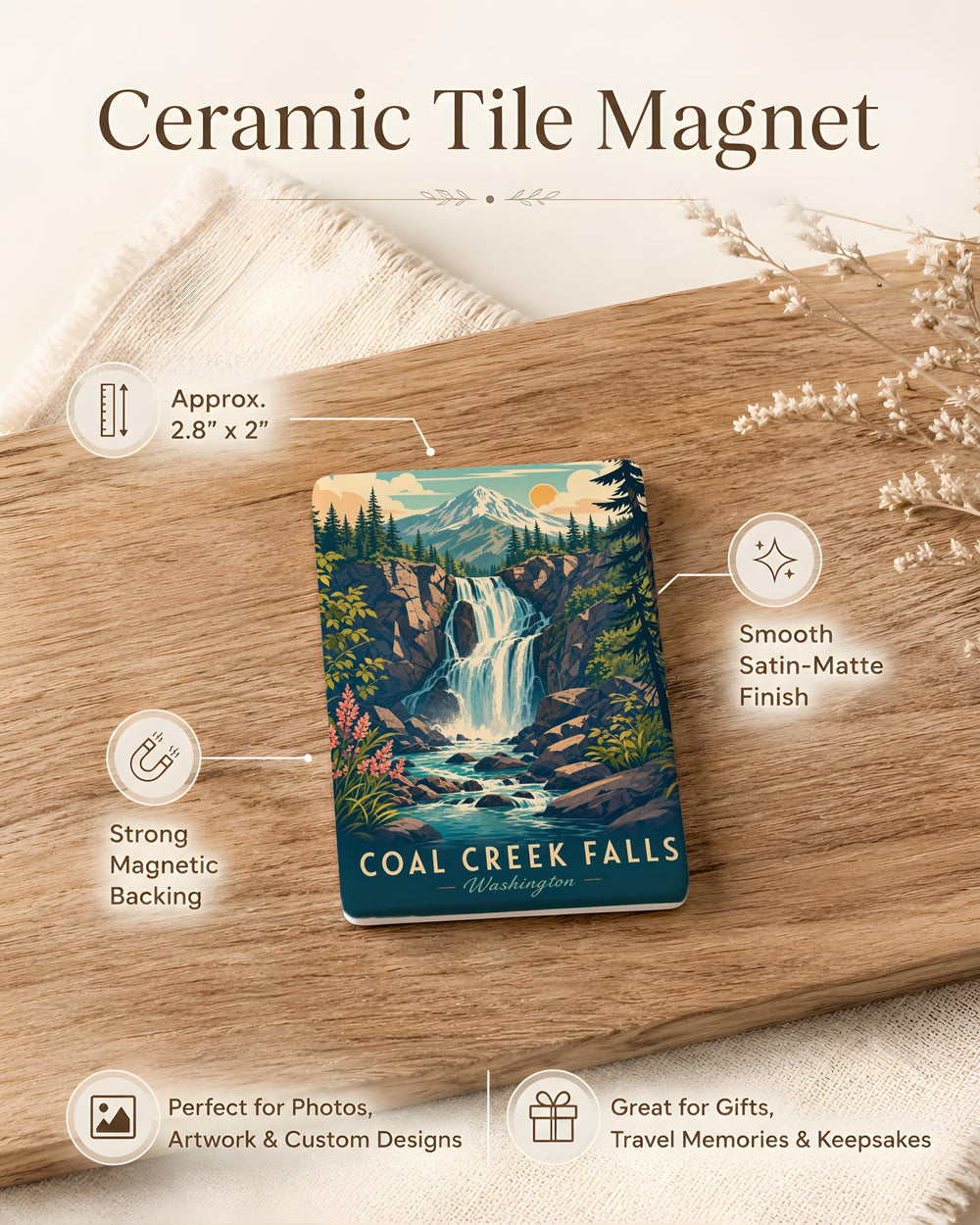 Coal Creek Falls Fridge Magnet, Waterfall Nature Souvenir, Hiking Trail Keepsake, Mountain Stream Landmark Magnet