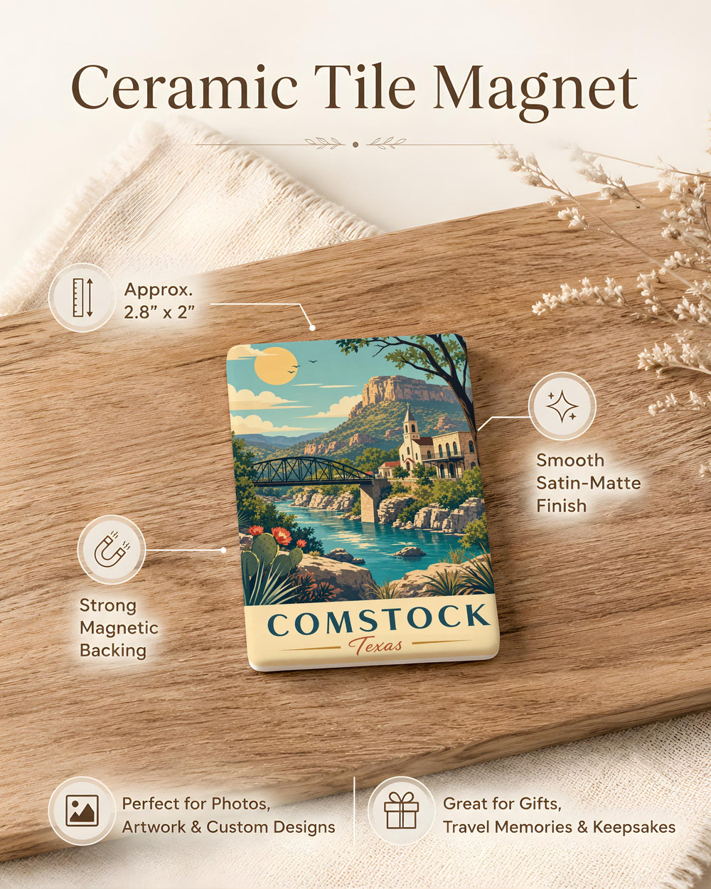 Comstock TX Fridge Magnet, Comstock Texas Souvenir Magnet, Comstock TX Travel Gift, Texas Town Keepsake Magnet