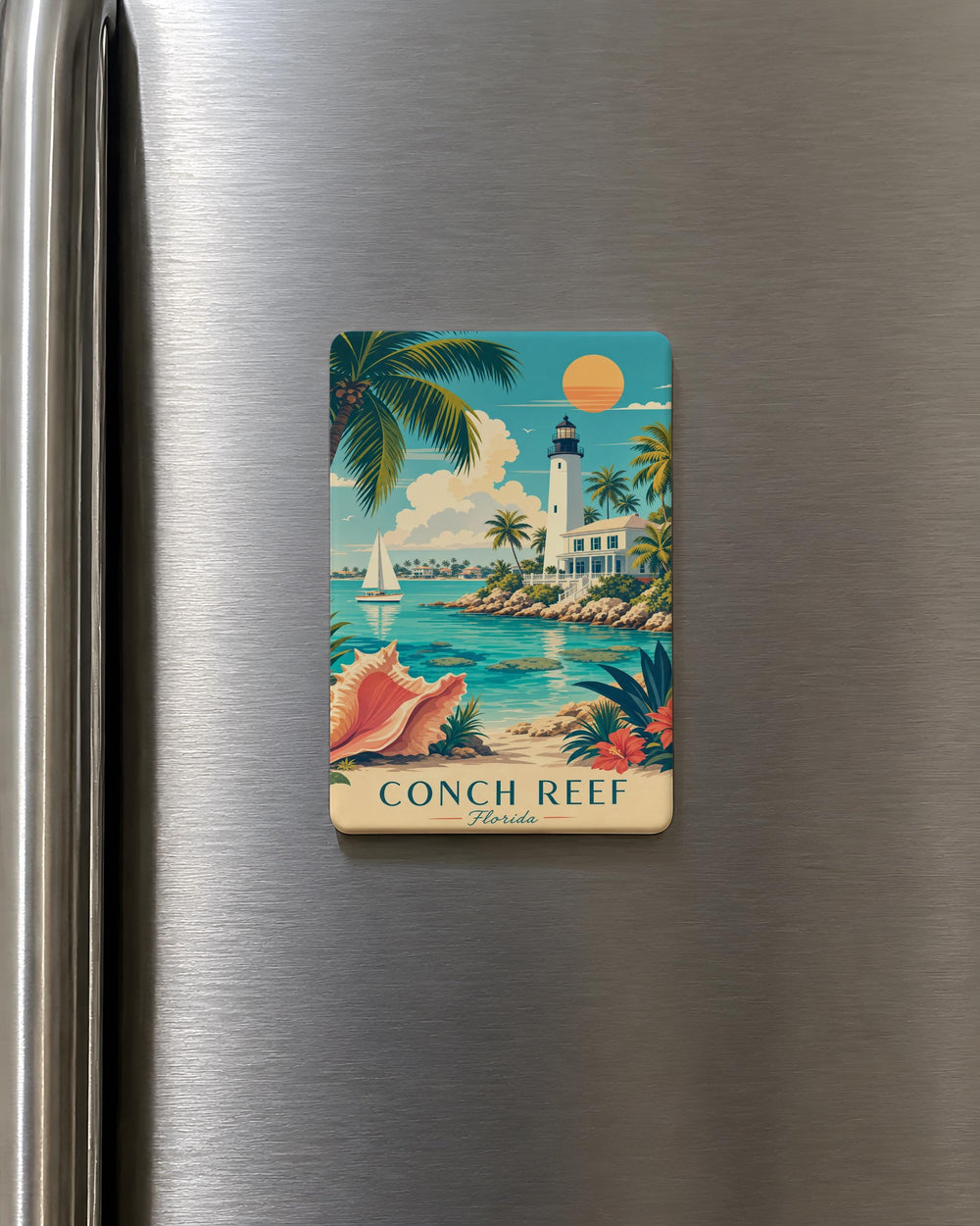 Conch Reef Fridge Magnet, Florida Keys Coral Reef Ocean Sea Life Souvenir Magnet, Underwater Marine Nature Decor