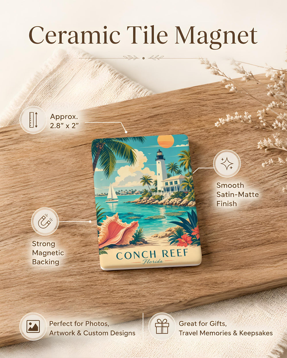 Conch Reef Fridge Magnet, Florida Keys Coral Reef Ocean Sea Life Souvenir Magnet, Underwater Marine Nature Decor