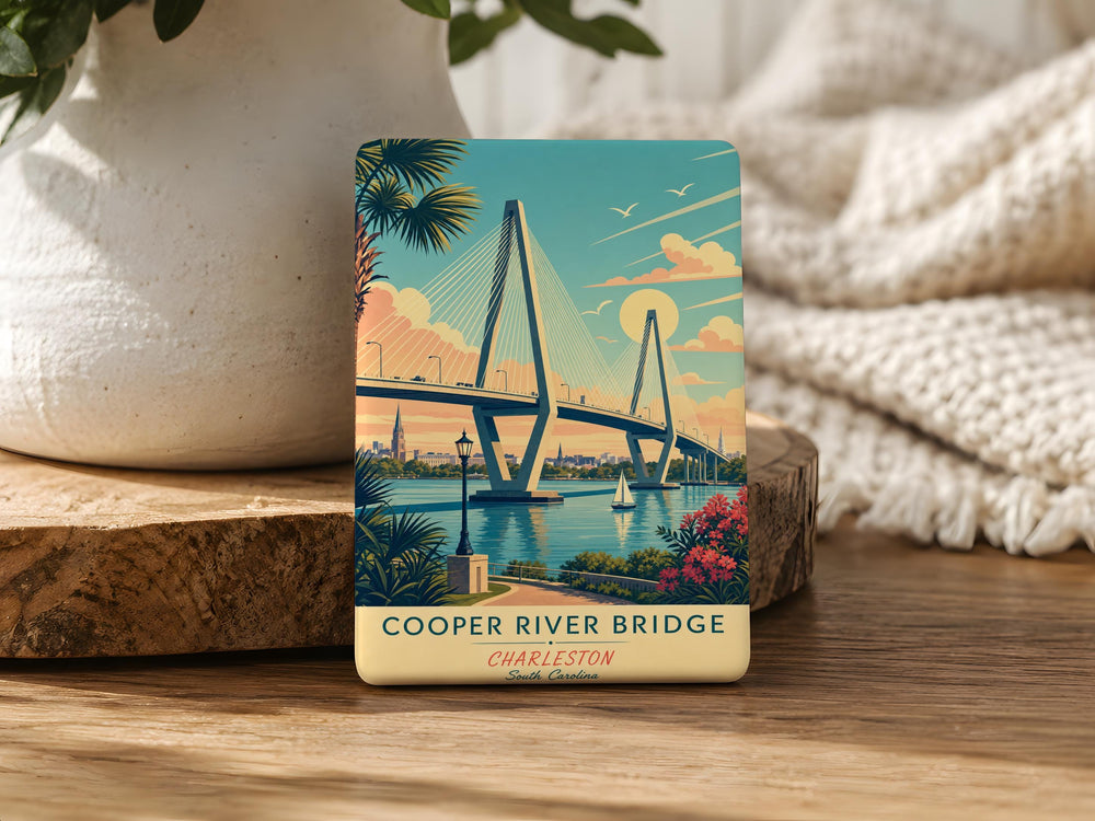 Cooper River Bridge Fridge Magnet, Charleston SC Landmark Souvenir, South Carolina Bridge Travel Keepsake Magnet