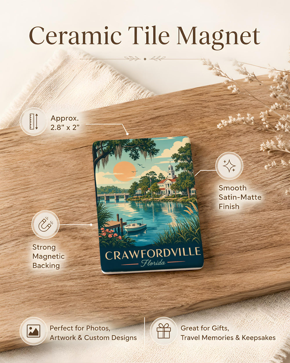 Crawfordville FL Fridge Magnet, Crawfordville Florida Souvenir Magnet, Wakulla County Travel Gift Magnet