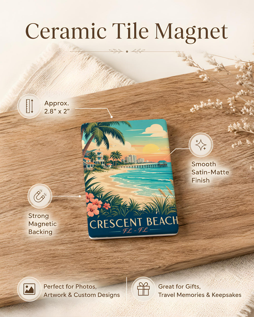 Crescent Beach Florida Fridge Magnet, Crescent Beach FL Souvenir Magnet, Beach Vacation Travel Keepsake Magnet
