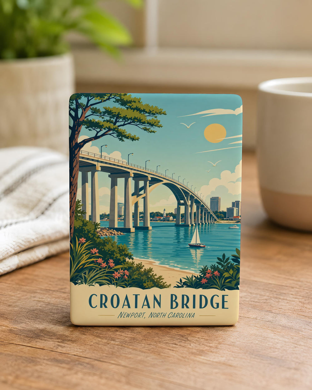 Croatan Bridge Fridge Magnet, North Carolina Coastal Bridge Souvenir, Outer Banks Travel Keepsake Magnet