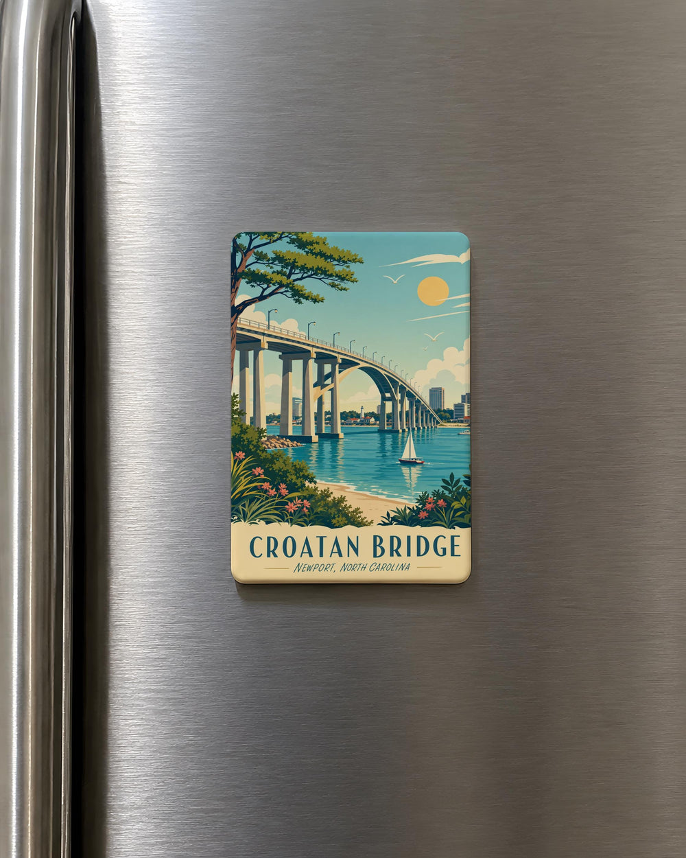 Croatan Bridge Fridge Magnet, North Carolina Coastal Bridge Souvenir, Outer Banks Travel Keepsake Magnet