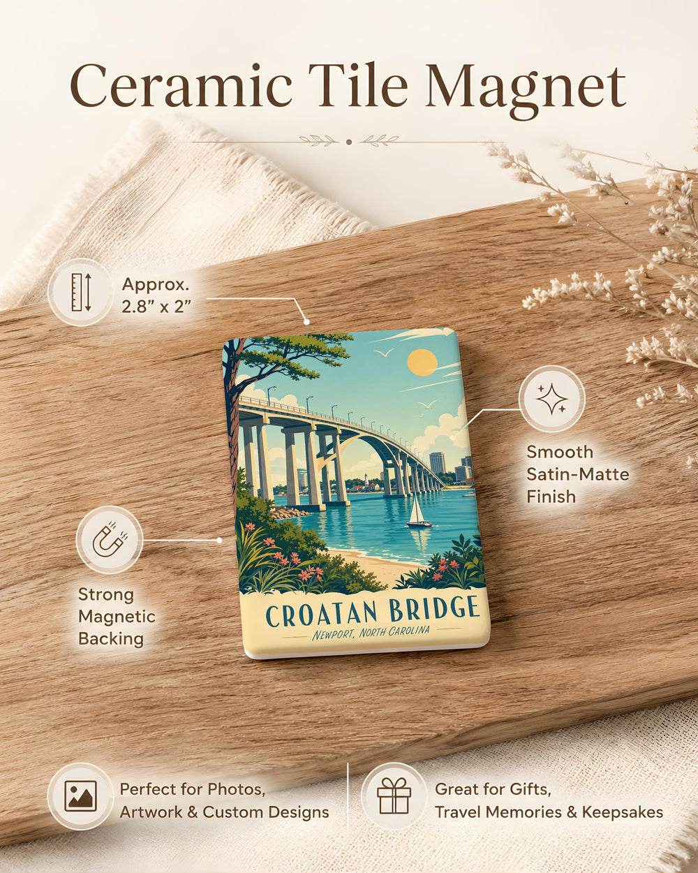 Croatan Bridge Fridge Magnet, North Carolina Coastal Bridge Souvenir, Outer Banks Travel Keepsake Magnet