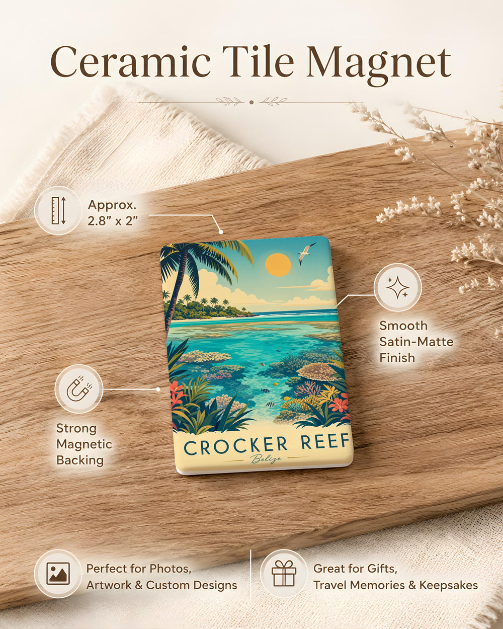 Crocker Reef Fridge Magnet, Coral Reef Ocean Scene Souvenir, Tropical Marine Life Decor Magnet