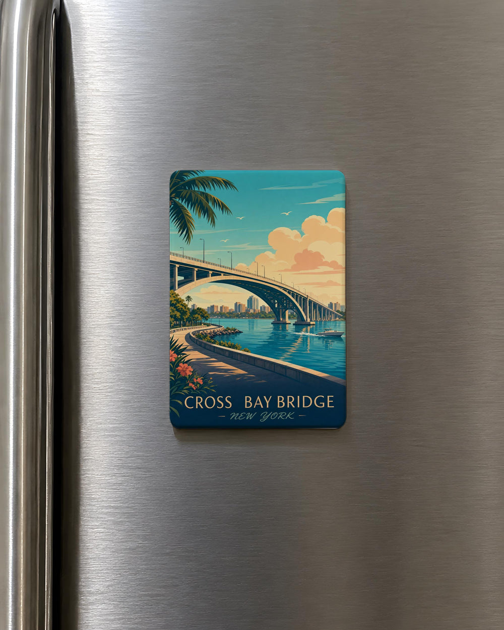 Cross Bay Bridge Fridge Magnet, New York City Bridge Souvenir Magnet, Queens to Rockaway Beach Landmark Magnet