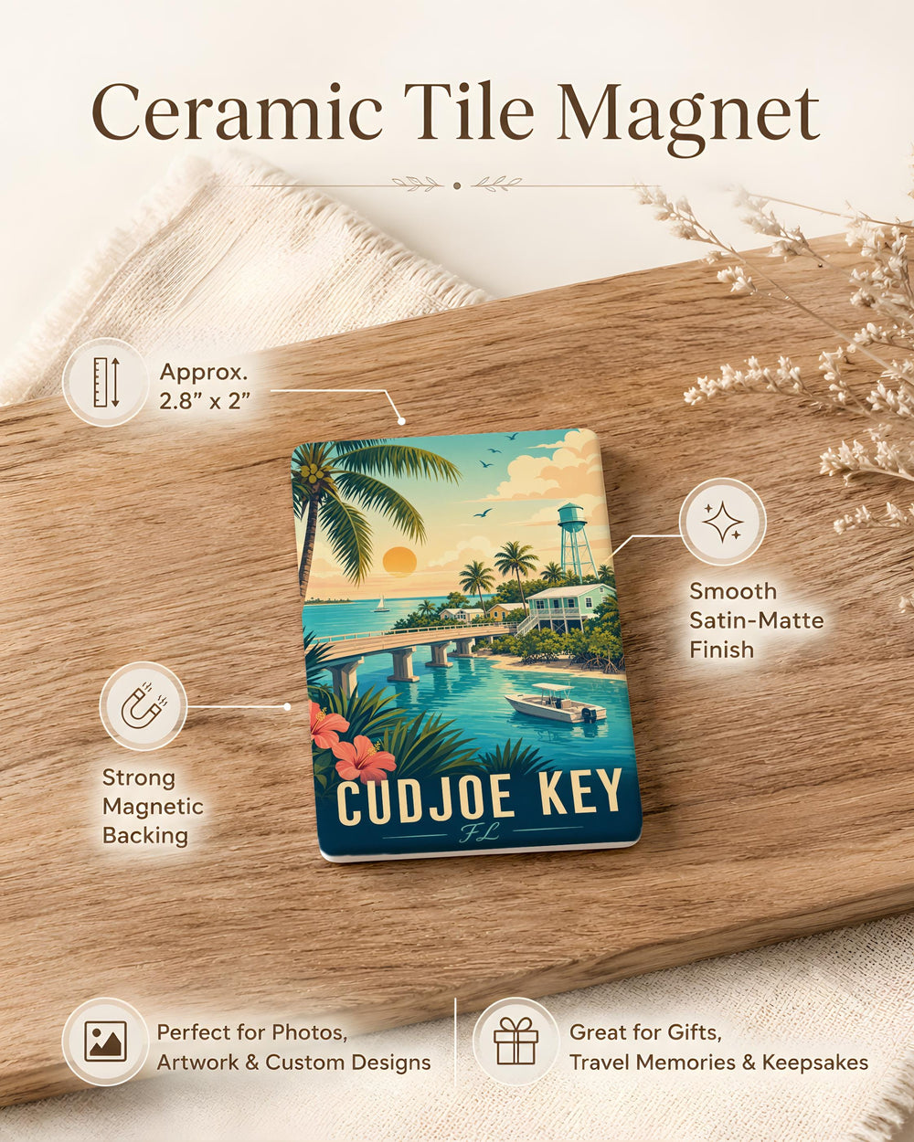 Cudjoe Key Florida Fridge Magnet, Cudjoe Key FL Souvenir Magnet, Florida Keys Travel Gift, Coastal Island Keepsake Magnet