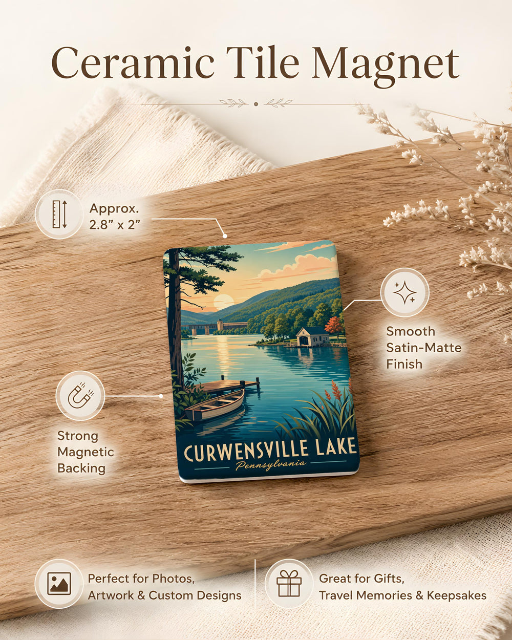 Curwensville Lake Fridge Magnet, Pennsylvania Lake Souvenir Magnet, Curwensville Dam & Reservoir Travel Keepsake Magnet