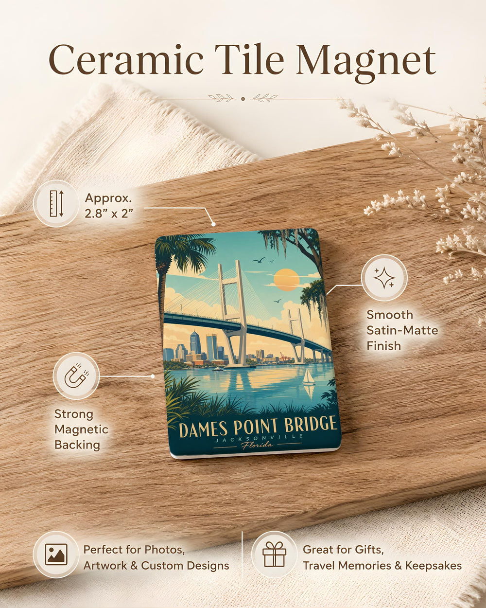 Dames Point Bridge Fridge Magnet, Jacksonville Florida Landmark Souvenir Magnet, St Johns River Bridge Travel Gift