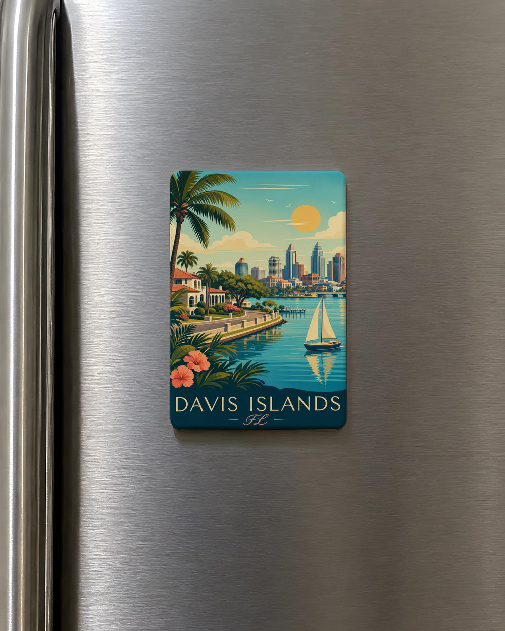 Davis Islands FL Fridge Magnet, Davis Islands Florida Souvenir Magnet, Tampa Bay Neighborhood Travel Keepsake Magnet