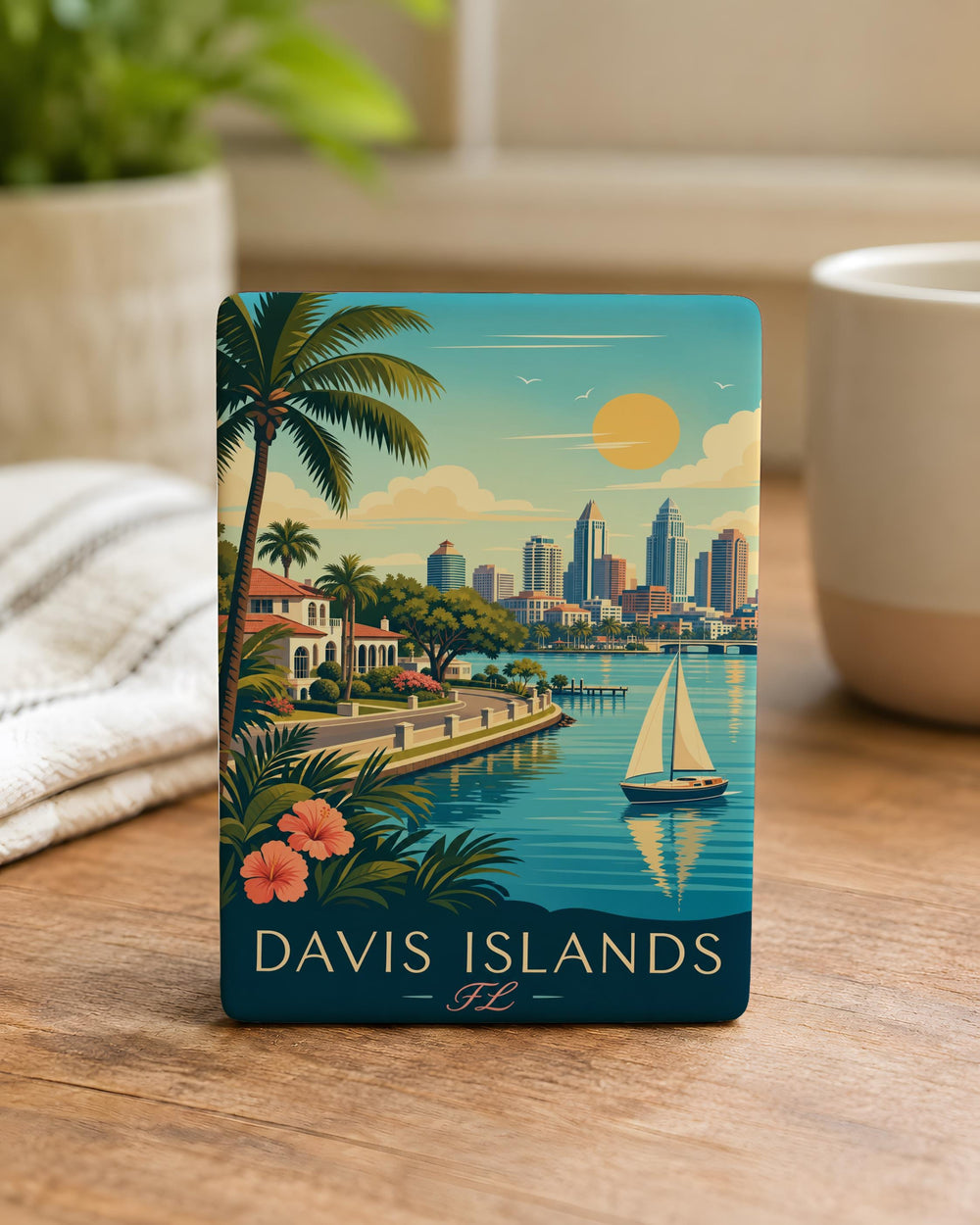 Davis Islands FL Fridge Magnet, Davis Islands Florida Souvenir Magnet, Tampa Bay Neighborhood Travel Keepsake Magnet
