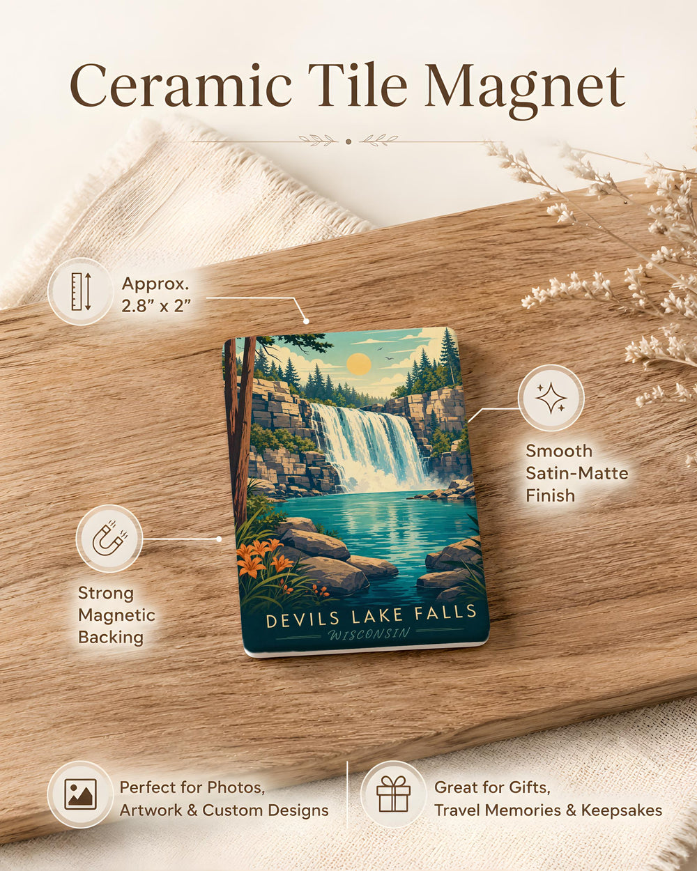 Devils Lake Falls Fridge Magnet, Devils Lake Waterfall Souvenir Magnet, Wisconsin Nature Travel Keepsake Magnet