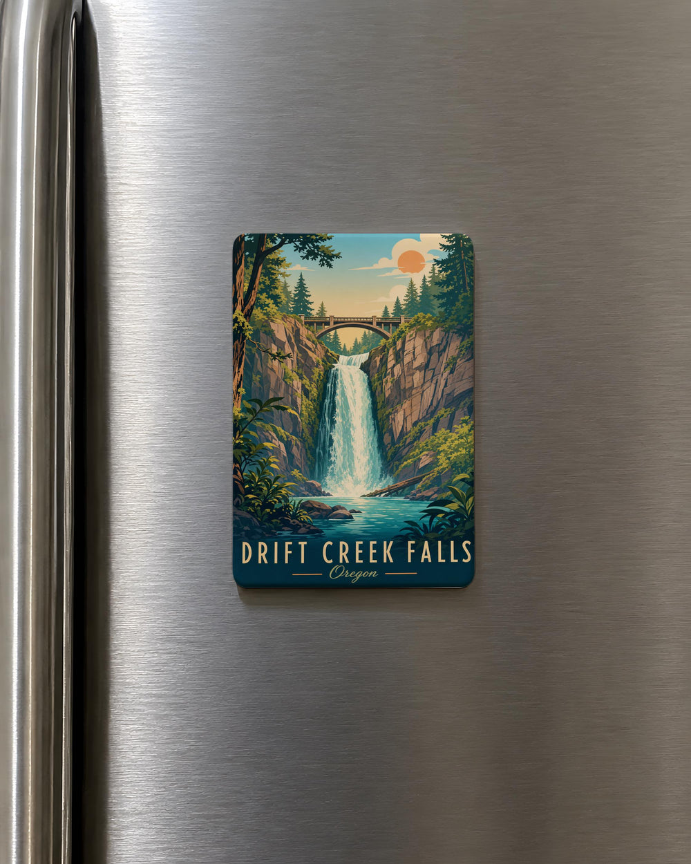 Drift Creek Falls Fridge Magnet, Oregon Waterfall Souvenir Magnet, Nature Travel Keepsake, Coastal Hiking Landmark Magnet