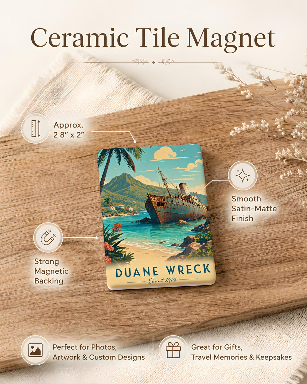 Duane Wreck Fridge Magnet, Shipwreck Scene Souvenir Magnet, Nautical Coastal Decor Magnet, Ocean Wreck Keepsake Magnet